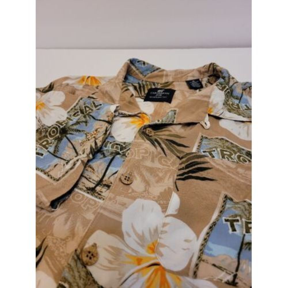 Caribbean Joe Hawaiian Shirt, Men's size M, Tan‎ Floral